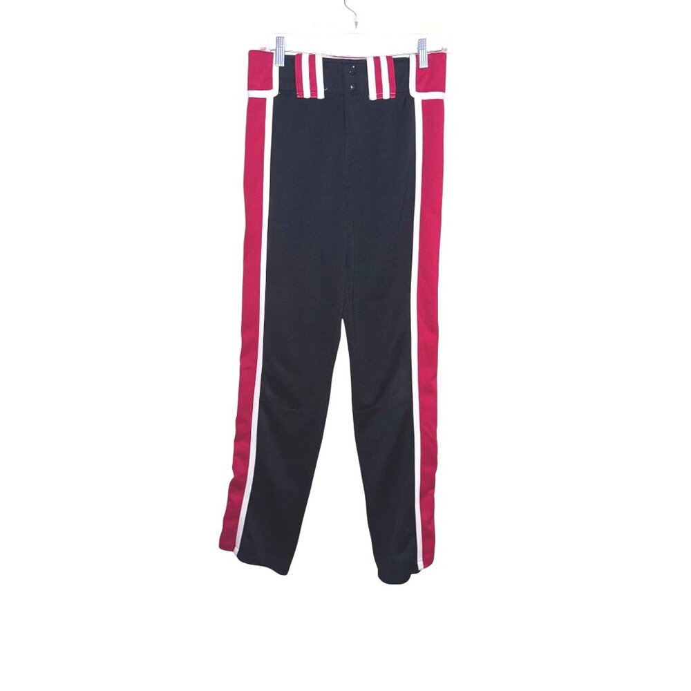 Boombah Youth Black Baseball Pants Red White Stripes Elastic Waist & Pockets